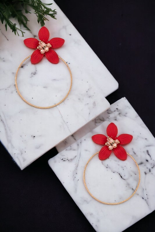 Floral Hoop Drop Earring