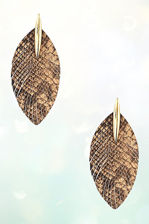 ANIMAL PRINT DROP LEAF FRINGE EARRING