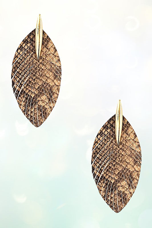 ANIMAL PRINT DROP LEAF FRINGE EARRING