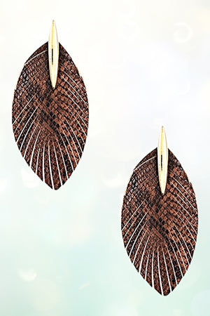 ANIMAL PRINT DROP LEAF FRINGE EARRING