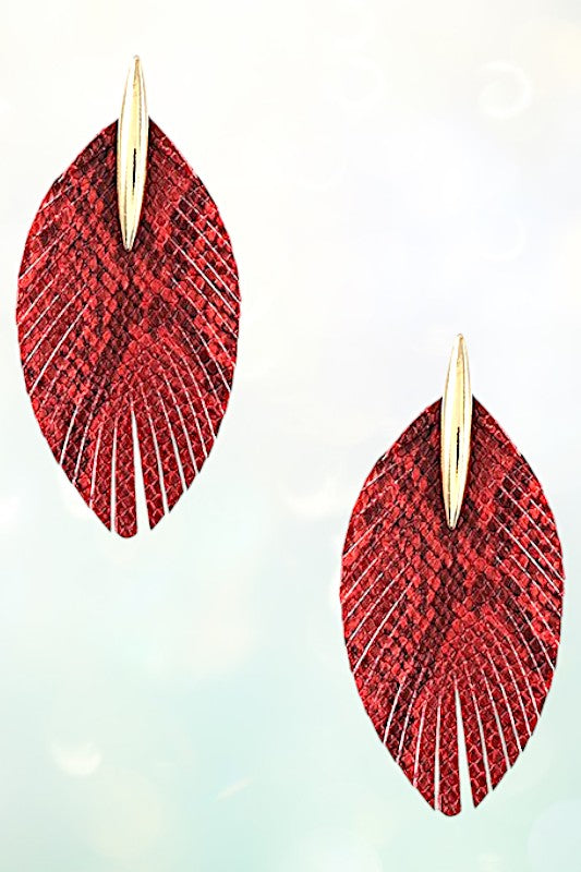 ANIMAL PRINT DROP LEAF FRINGE EARRING