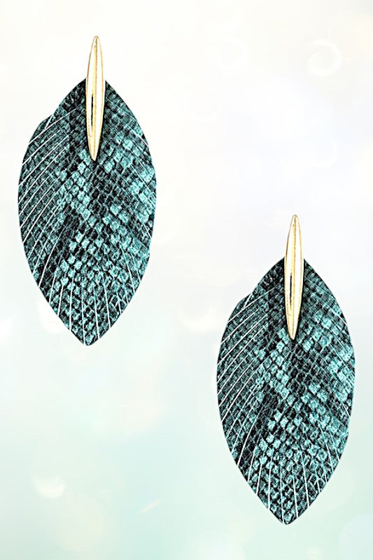 ANIMAL PRINT DROP LEAF FRINGE EARRING