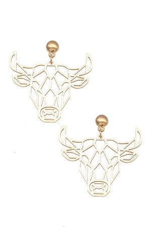 LASER CUT WOOD BULL DANGLE EARRING