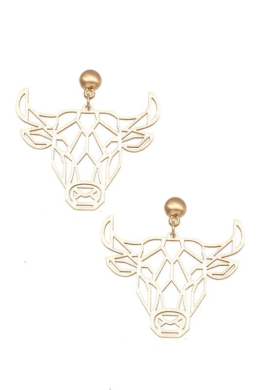 LASER CUT WOOD BULL DANGLE EARRING