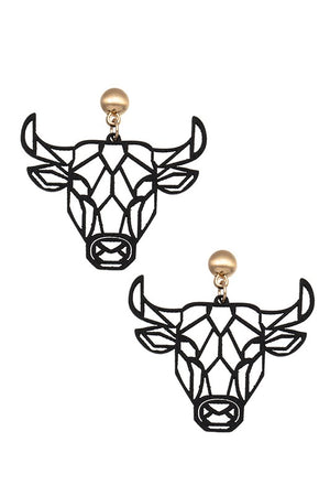 LASER CUT WOOD BULL DANGLE EARRING