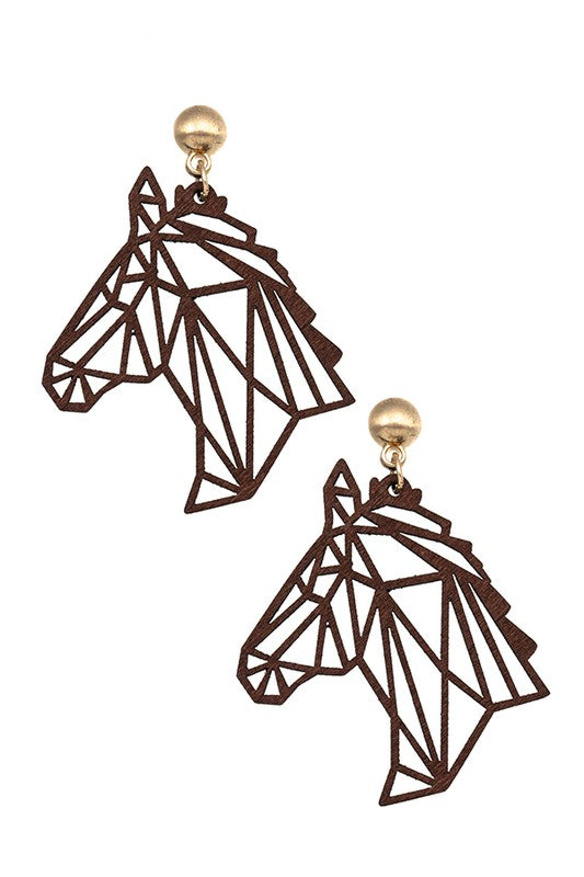 LASER CUT WOOD HORSE EARRING