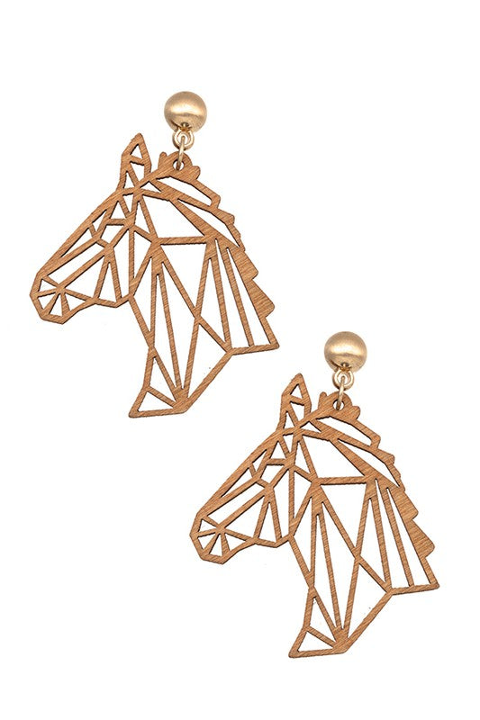 LASER CUT WOOD HORSE EARRING