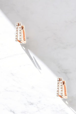 DOUBLE LINE CZ STONE SQUARE POST EARRING