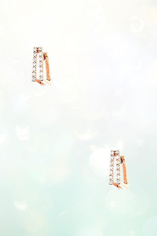 DOUBLE LINE CZ STONE SQUARE POST EARRING