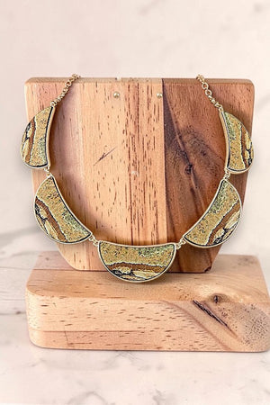 SEMI CIRCLE LINK BIB NECKLACE AND BALL BEAD STUD EARRAING SET