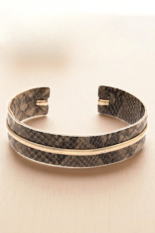 SNAKE PRINT METAL ACCENT CUFF BRACELET
