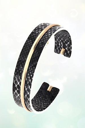 SNAKE PRINT METAL ACCENT CUFF BRACELET