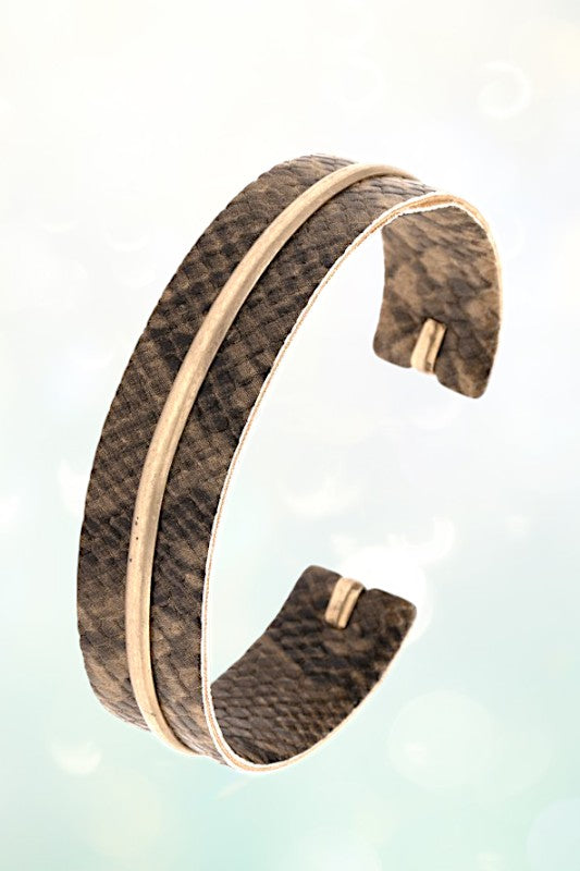 SNAKE PRINT METAL ACCENT CUFF BRACELET