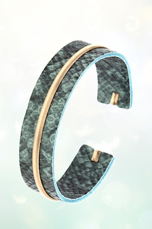 SNAKE PRINT METAL ACCENT CUFF BRACELET