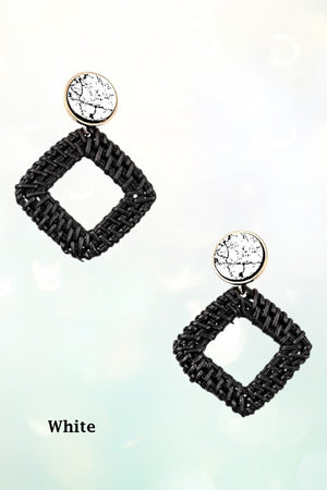 ROUND GEM LINK DIAMOND SHAPE STRAW DANGLE EARRING