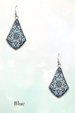 MIX PRINT DIAMOND SHAPE DANGLE EARRING