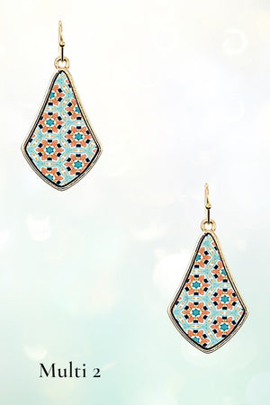 MIX PRINT DIAMOND SHAPE DANGLE EARRING