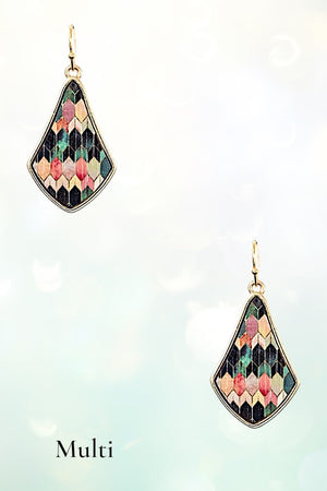 MIX PRINT DIAMOND SHAPE DANGLE EARRING