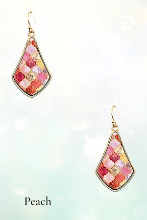 MIX PRINT DIAMOND SHAPE DANGLE EARRING