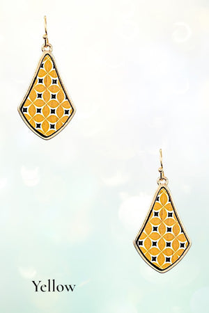 MIX PRINT DIAMOND SHAPE DANGLE EARRING