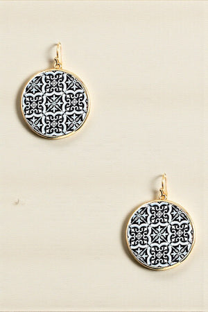 ROUND MIX PRINT DANGLE EARRING