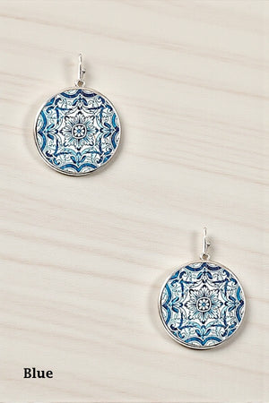 ROUND MIX PRINT DANGLE EARRING