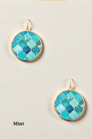 ROUND MIX PRINT DANGLE EARRING