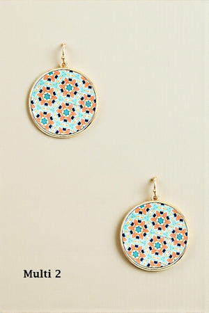 ROUND MIX PRINT DANGLE EARRING