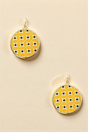 ROUND MIX PRINT DANGLE EARRING