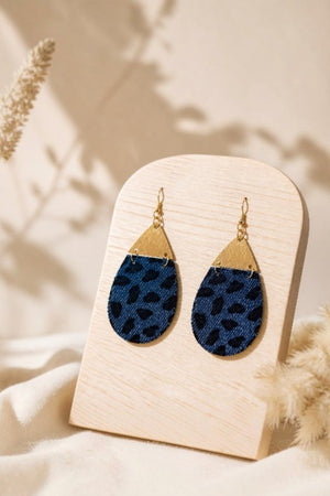 METAL LINK ANIMAL PRINT DENIM TEARDROP EARRING