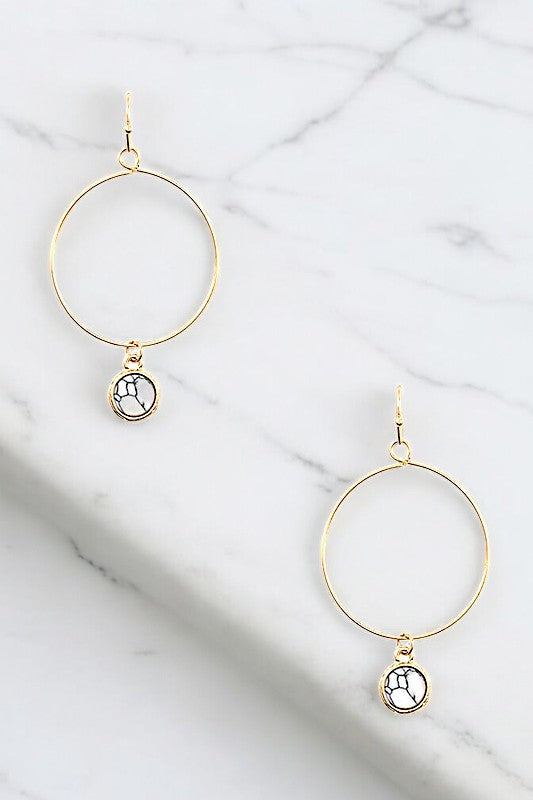 ROUND WHITE GEM DANGLE EARRING