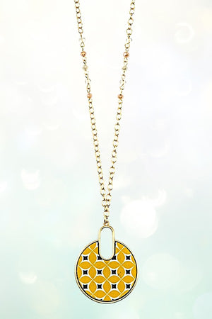MIX PATTERN ROUND PENDANT LONG NECKLACE AND EARRING SET