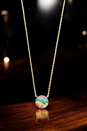 ROUND MULTI COLOR CZ STONE PENDANT NECKLACE