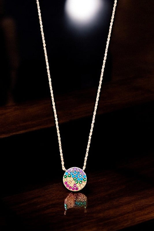 ROUND MULTI COLOR CZ STONE PENDANT NECKLACE