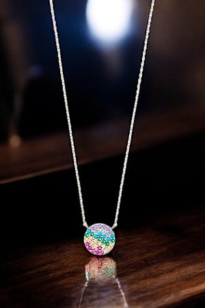 ROUND MULTI COLOR CZ STONE PENDANT NECKLACE