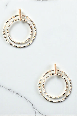 DOUBLE RING SQUARE BEADED DROP EARRING