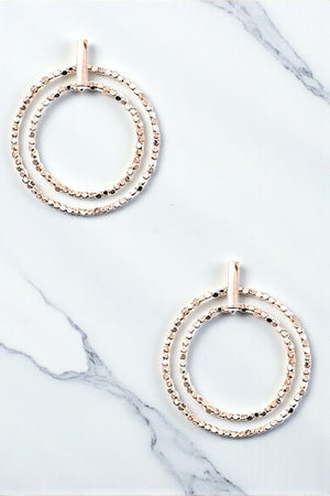 DOUBLE RING SQUARE BEADED DROP EARRING