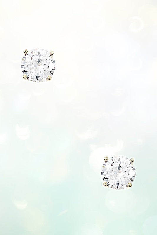 ROUND FRAMED CZ STONE POST EARRING