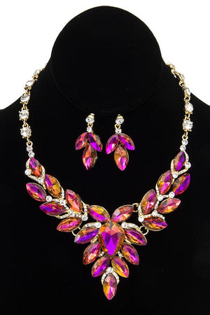 FACETED CRYSTAL MARQUISE BIB EVENING NECKLACE SET