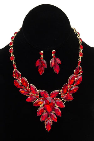 FACETED CRYSTAL MARQUISE BIB EVENING NECKLACE SET