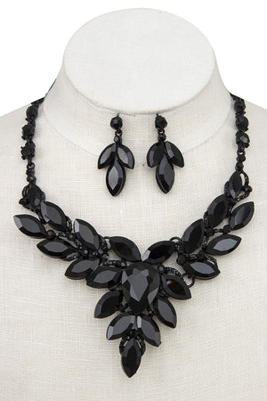 FACETED CRYSTAL MARQUISE BIB EVENING NECKLACE SET