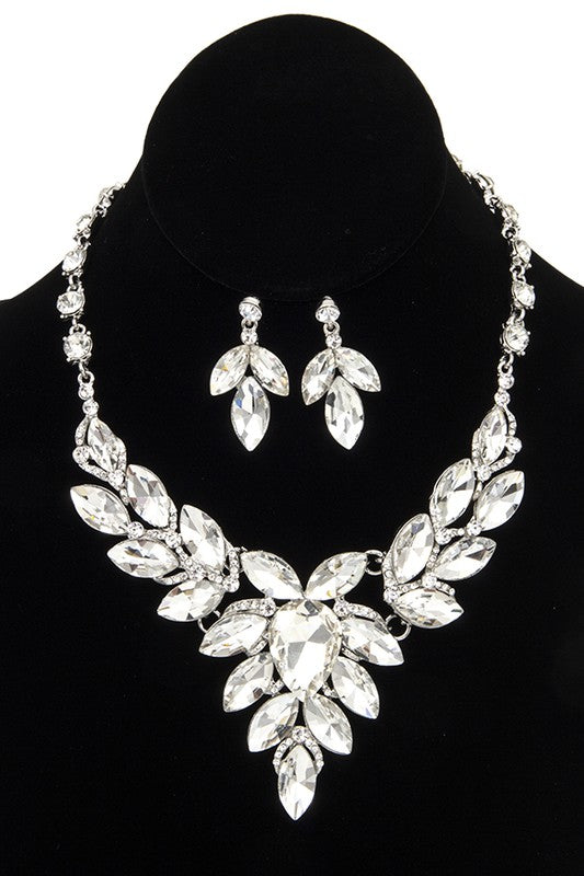 FACETED CRYSTAL MARQUISE BIB EVENING NECKLACE SET