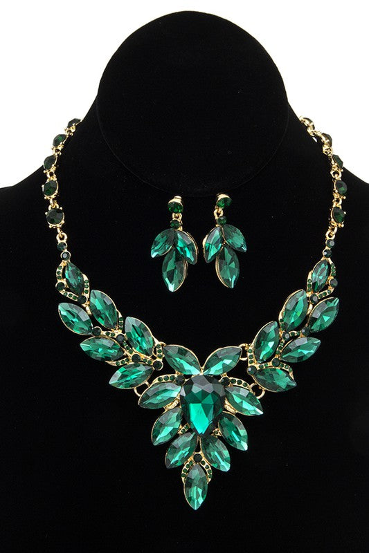 FACETED CRYSTAL MARQUISE BIB EVENING NECKLACE SET