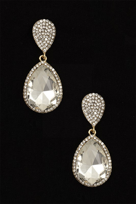 RHINESTONE CRYSTAL GEM TEARDROP DANGLE EARRING