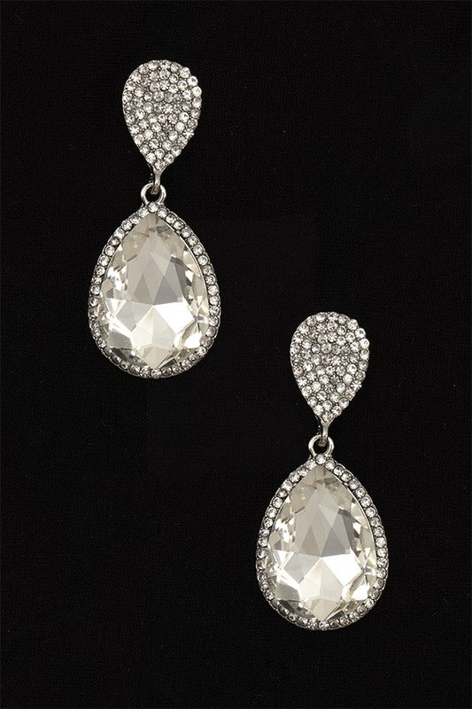 RHINESTONE CRYSTAL GEM TEARDROP DANGLE EARRING