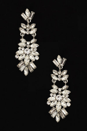 SEMI FLORAL ORNATE CRYSTAL GEM DROP EARRING