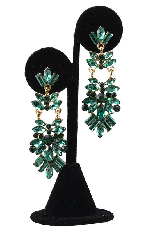 SEMI FLORAL ORNATE CRYSTAL GEM DROP EARRING