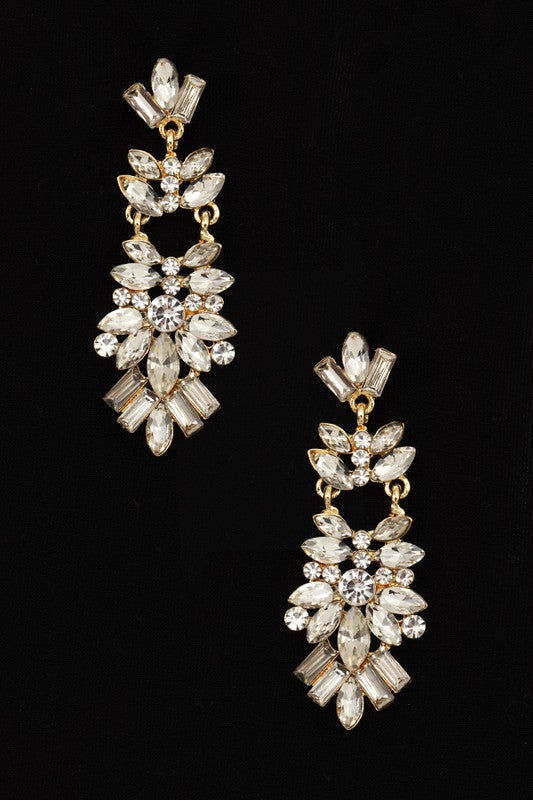 SEMI FLORAL ORNATE CRYSTAL GEM DROP EARRING