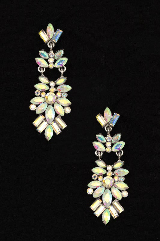 SEMI FLORAL ORNATE CRYSTAL GEM DROP EARRING