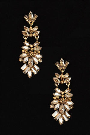 SEMI FLORAL ORNATE CRYSTAL GEM DROP EARRING